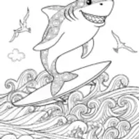 Shark Surfing in the Sun Coloring Page