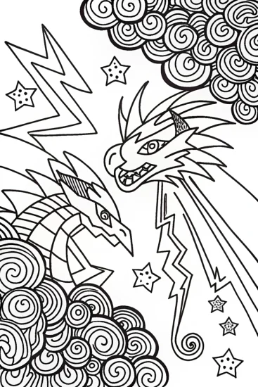 A coloring page of Celestial Dance of Zekrom and Reshiram Coloring Page