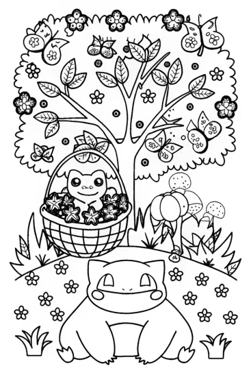 A coloring page of Pokémon Garden of Friendship Coloring Page