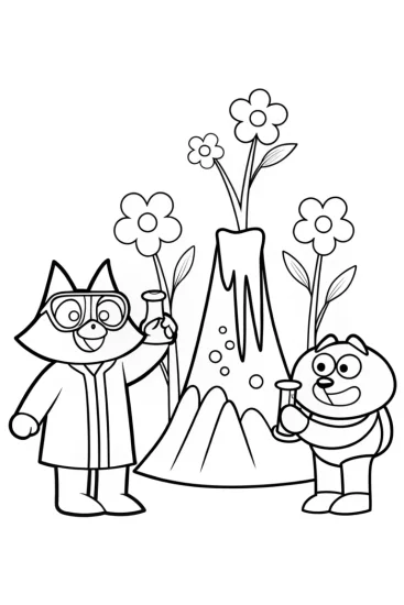 A coloring page of Bluey’s Backyard Science Fair Coloring Page