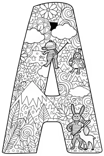 A coloring page of The Adventurous Letter ‘A’ Coloring Page