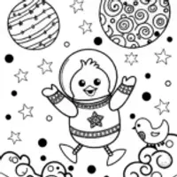 Chick’s Magical Space Dance Party Coloring Page