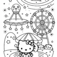 Hello Kitty’s Cosmic Carnival Coloring Page