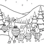 Woodland Animals Lantern Festival Coloring Page