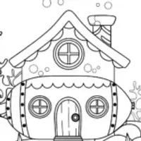 Gingerbread submarine in an underwater world coloring page