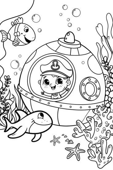 A coloring page of Adventurous Baby Under the Sea Coloring Page