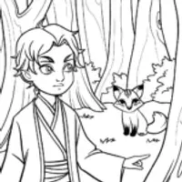 Demon Slayer and Kitsune Spirit Coloring Page