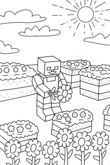 A coloring page of Minecraft Sky Garden Adventure Coloring Page
