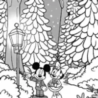 Mickey and Minnie in the Christmas Forest Coloring Page