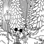 Mickey and Minnie in the Christmas Forest Coloring Page