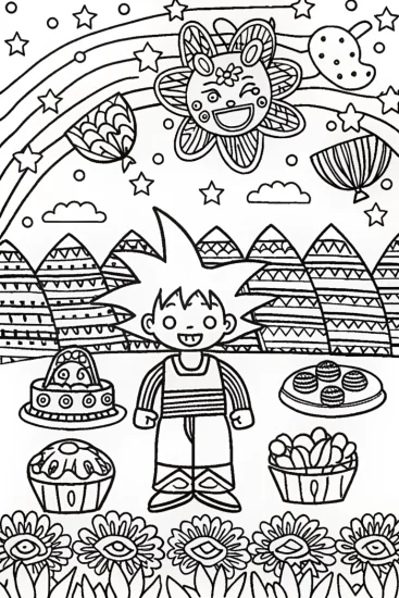A coloring page of Goku’s Galactic Garden Party Coloring Page
