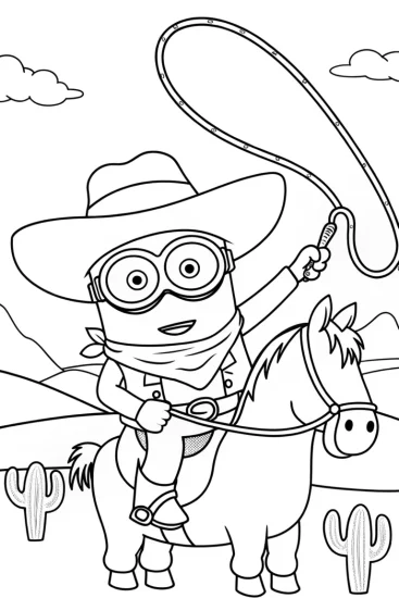 A coloring page of Minion’s Wild West Adventure Coloring Page