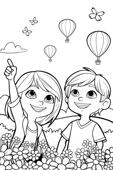 A coloring page of Springtime Balloon Festival Coloring Page