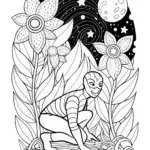 Miles Morales in the Cosmic Garden Coloring Page
