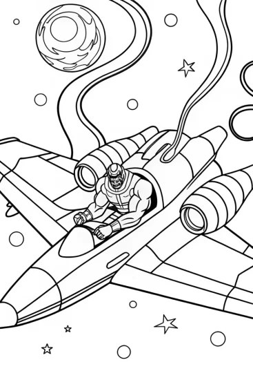 A coloring page of Venom Piloting a Starship