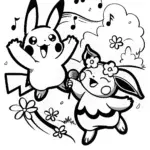 Pikachu and Eevee Dance Party Coloring Page