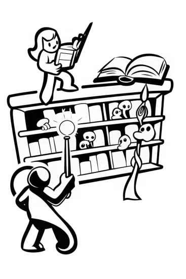 A coloring page of The Enchanted Library Showdown Coloring Page