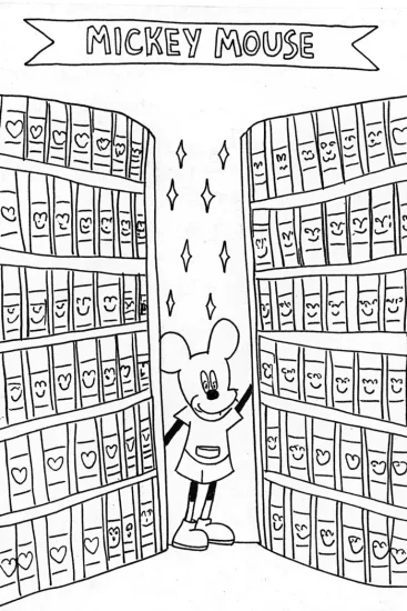 A coloring page of Mickey Mouse’s Magical Bookshop Adventure Coloring Page