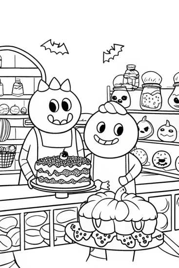 A coloring page of The Haunted Halloween Bakery Coloring Page