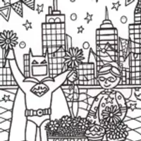 Batman Rooftop Garden Party Coloring Page