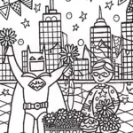Batman Rooftop Garden Party Coloring Page
