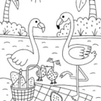 Flamingo Family Picnic Coloring Page