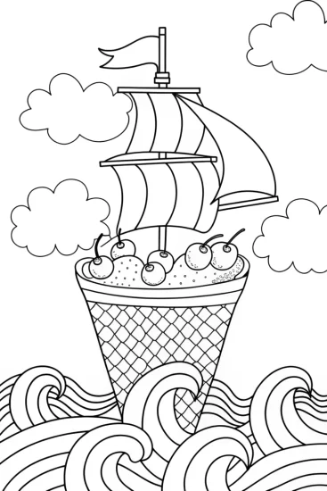 A coloring page of The Ice Cream Dream Ship Coloring Page