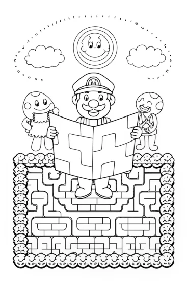 A coloring page of Luigi’s Maze Challenge Coloring Page