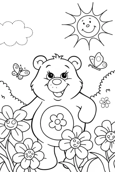 A coloring page of Care Bear Adventure in the Enchanted Garden Coloring Page