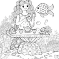 Mermaid Tea Party Coloring Page