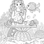 Mermaid Tea Party Coloring Page