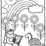 Rainbow Unicorn and Turtle Musical Coloring Page