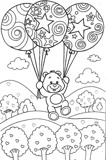 A coloring page of Care Bears’ Balloon Adventure Coloring Page