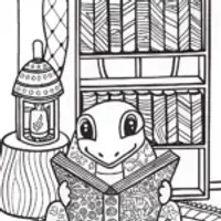 Charmander’s Cozy Book Nook Coloring Page