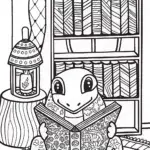Charmander’s Cozy Book Nook Coloring Page