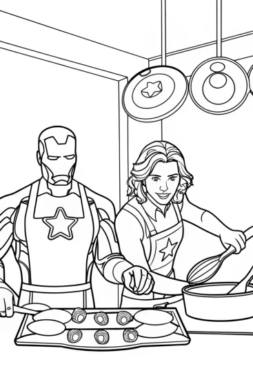 A coloring page of Avengers Cooking Challenge Coloring Page