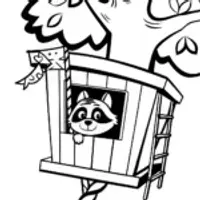 Raccoon in a Treehouse Coloring Page