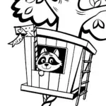 Raccoon in a Treehouse Coloring Page