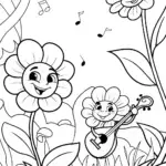 Whimsical Flower Musicians Coloring Page