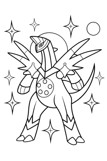 A coloring page of Dialga and Palkia Celestial Dance Coloring Page