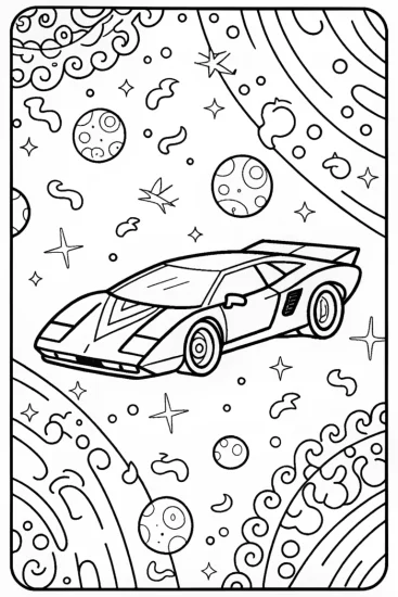 A coloring page of Lamborghini Adventure in Space Coloring Page