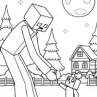 Enderman and Kitten Coloring Page