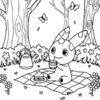 Mimikyu’s Magical Tea Party Coloring Page