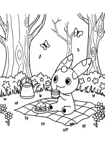 A coloring page of Mimikyu’s Magical Tea Party Coloring Page