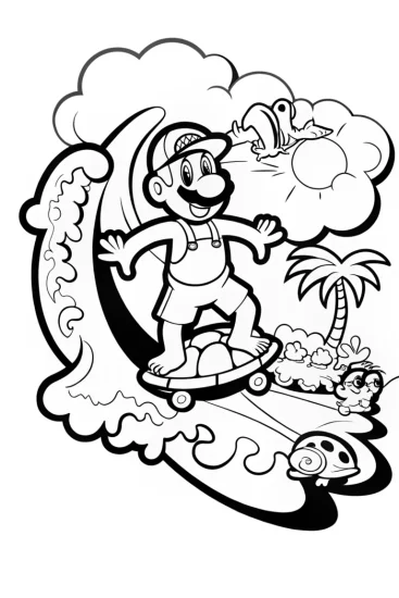 A coloring page of Luigi’s Super Silly Surfing Adventure Coloring Page