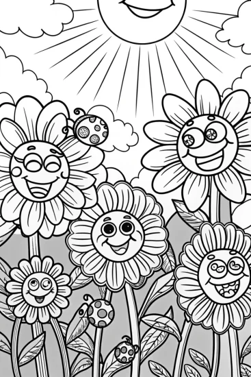 A coloring page of The Cheerful Sunflower Parade Coloring Page