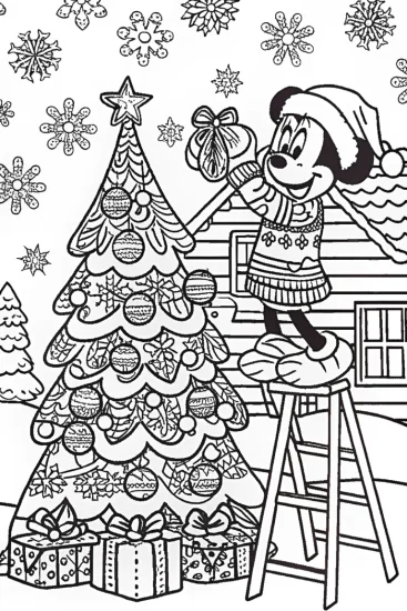 A coloring page of Minnie Mouse’s Christmas Tree Extravaganza Coloring Page