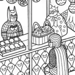 Batman in the Enchanted Marketplace Coloring Page