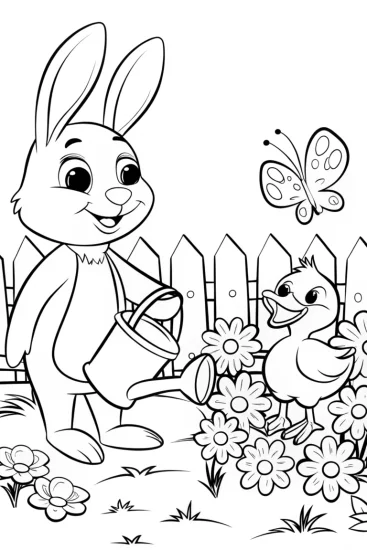A coloring page of Rainbow Friends’ Gardening Adventure Coloring Page
