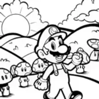 Luigi’s Magical Mushroom Parade Coloring Page